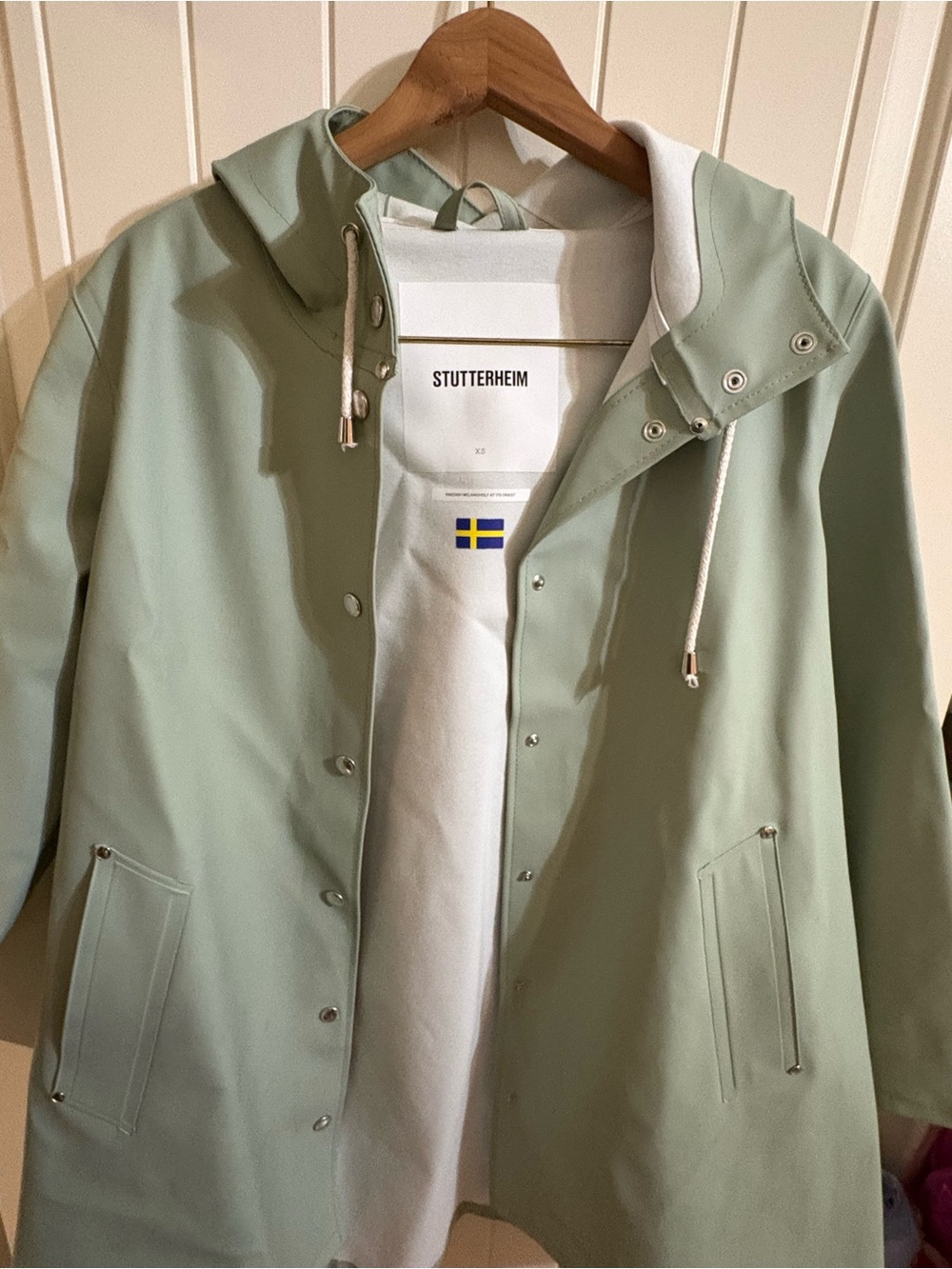 Stutterheim Stockholm Original Raincoat Khaki Green XS Like New
